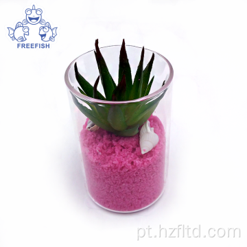 Mini mesa de mesa de plantas suculentas artificiais em vaso de vidro